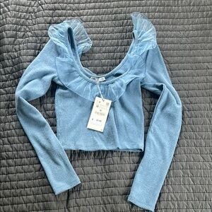 Blue ruffle cropped sweater